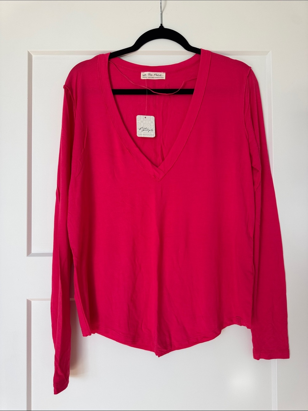 Free People Fuchsia V-Neck Long Sleeve Top